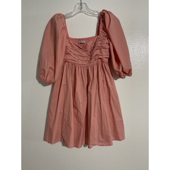 Abercrombie & Fitch Pink Emerson Poplin Puff Sleeve Babydoll Mini Dress Sz Sm - Picture 4 of 9